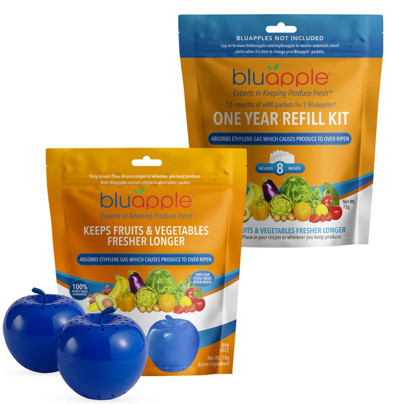 Bluapple Ethylene Gas Absorber Classic Produce Saver 15-Month Bundle - Vegetable & Fruit Fresh Produce Storage Protector, Food Freshness Extender, Fresh Fruit & Vegetable Saver, USA-Made BPA-Free - Image 1